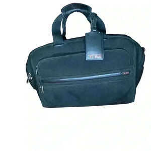 Tumi canvas and leather trim briefcase travel career commuter bag